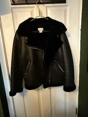 For The Republic Black Faux Shearling Moto Jacket